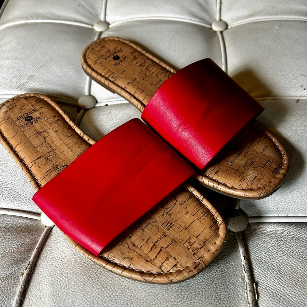 Shade & Shore Red Cork Slide Sandals sz 8 good condition